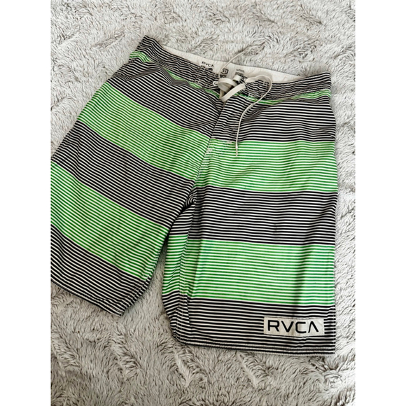 RVCA ARTIST NETWORK PACKAGE, Size 31 Board Shorts Green & Black Stripe $55 OG - Picture 1 of 6